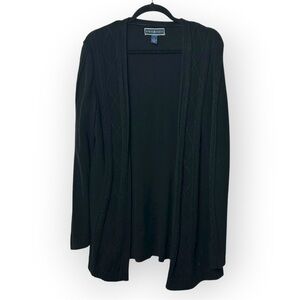 Karen Scott Black Cable Knit Open Cardigan Sweater L